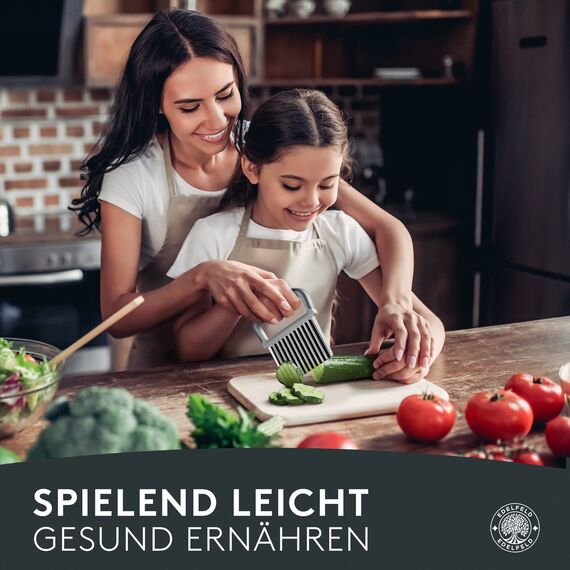 Edelfeld Wellenschneider für Pommes, Obst & Gemüse [TESTSIEGER] - Spülmaschinengeeignetes Wellenmesser - Riffelmesser für Erwachsene & Kinder - Solides Wellenschnittmesser aus Edelstahl - Für BLW
