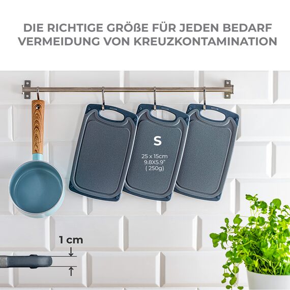 Exitoso Frühstücksbrettchen 6er Set mit Saftrille & Griff aus Kunststoff | Rutschfestes & spülmaschinenfestes Schneidebrett | Antibakterielles Brettchen Set | BPA-Frei & beidseitig verwendbar