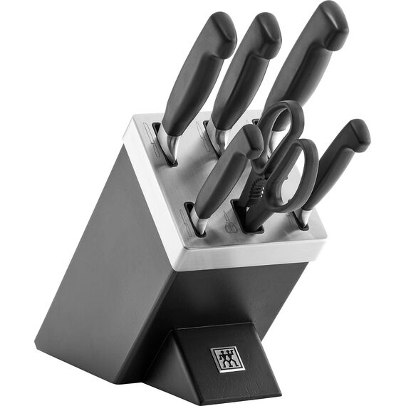 ZWILLING Vier Sterne Selbstschärfender Messerblock 7-teilig, Rostfreier Spezialstahl, Schwarz, Made in Germany