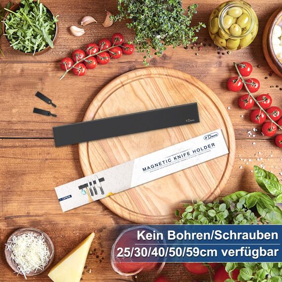 Dmore 30 cm Magnetleiste Messer mit 2 Haken, schwarzer Messerhalter magnetisch ohne Bohren, leistungsstarker Magnet Messerhalter, inklusive Klebeband und Schrauben für Messer, Utensilien und Werkzeuge
