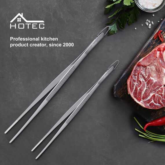 Hotec Edelstahl-Küchenpinzette, professionelle Küchenzange zum Kochen, Grillen und Backen, extra lange Lebensmittelpinzette, Set von 2,30.5zoll,25.4zoll