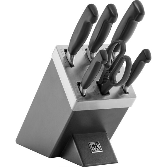 ZWILLING Vier Sterne Selbstschärfender Messerblock 7-teilig, Rostfreier Spezialstahl, Grau, Made in Germany