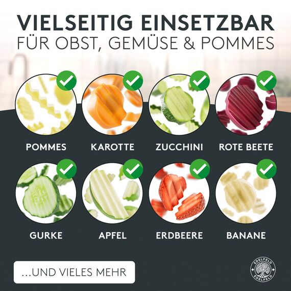 Edelfeld Wellenschneider für Pommes, Obst & Gemüse [TESTSIEGER] - Spülmaschinengeeignetes Wellenmesser - Riffelmesser für Erwachsene & Kinder - Solides Wellenschnittmesser aus Edelstahl - Für BLW