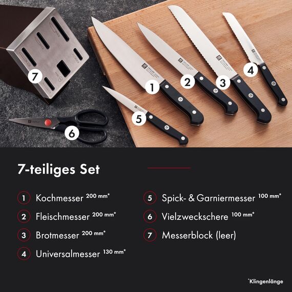 ZWILLING Gourmet Selbstschärfender Messerblock 7-teilig, Rostfreier Spezialstahl, Braun, Made in Germany