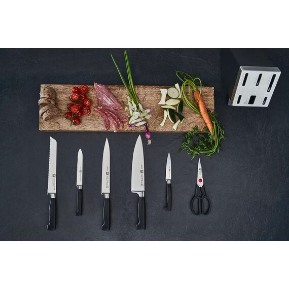 ZWILLING Vier Sterne Selbstschärfender Messerblock 7-teilig, Rostfreier Spezialstahl, Grau, Made in Germany