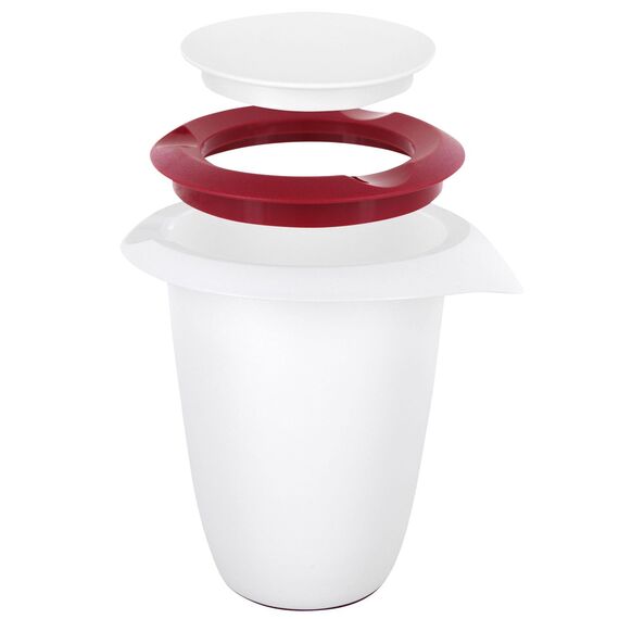 Westmark Set 2tlg, Messkanne 1 l und Quirltopf mit zweigeteiltem Deckel 1 l, Messkanne mit mehrsprachiger Skala, mit Ausgießer, Kunststoff, Gerda, Transparent/Weiß/Rot, 306822E6