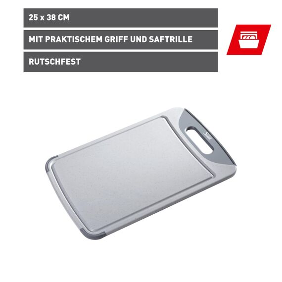 Silit Schneidebrett 38 x 25 cm rechteckig, Kunststoff, Tranchierbrett mit Saftrillen, praktischer Griff, spülmaschinengeeignet, klingenschonend