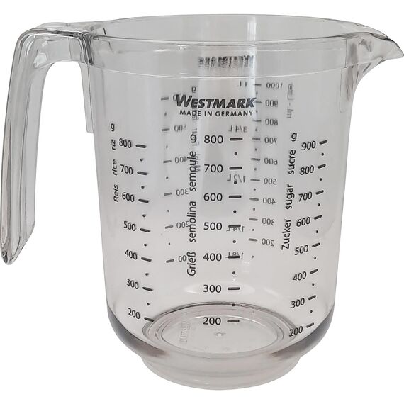 Westmark 2 Messkannen/-Becher mit mehrsprachigen Messskalen und verschiedenen Maßeinheiten, Füllvolumen: 1 Liter, Kunststoff, Gerda, Transparent, 306822E3