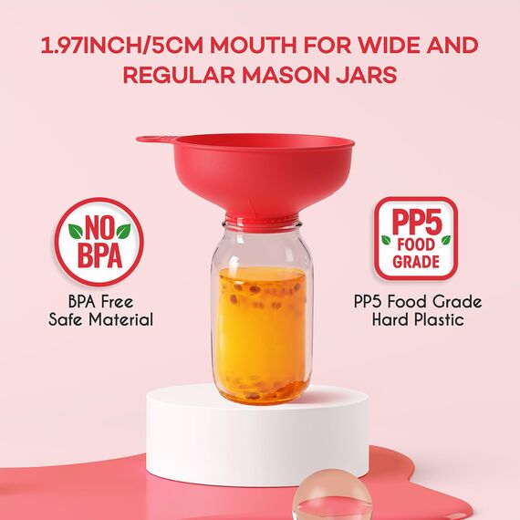 Pisol Breiter Mund Küchen Trichter, Lebensmittelqualität Kunststoff-Kochkonservierungstrichter mit 4 Größen Ausläufen zum Befüllen von breiten und regulären Mason Jars, Gewürzen, Shampoo