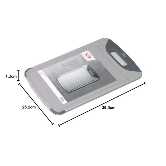 Silit Schneidebrett 38 x 25 cm rechteckig, Kunststoff, Tranchierbrett mit Saftrillen, praktischer Griff, spülmaschinengeeignet, klingenschonend
