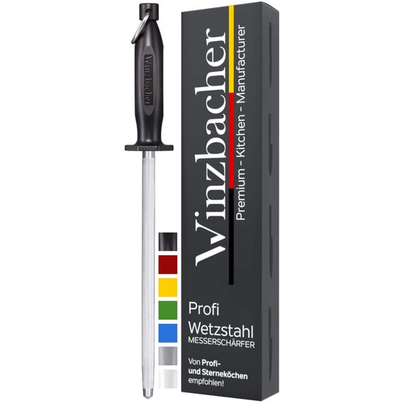 Winzbacher Wetzstahl [39cm] Profi Messerschärfer – aus gehärtetem Spezialstahl | Messerschaerfer Messerschleifer | ergonomisch geformter Soft-Touch Griff mit Fingerschutz
