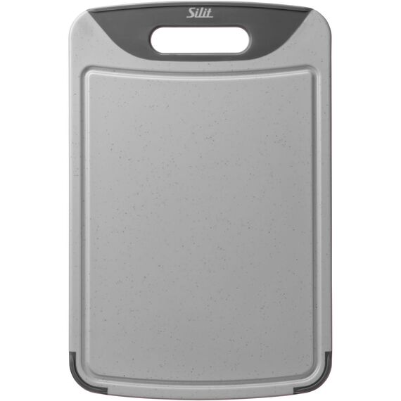 Silit Schneidebrett 38 x 25 cm rechteckig, Kunststoff, Tranchierbrett mit Saftrillen, praktischer Griff, spülmaschinengeeignet, klingenschonend