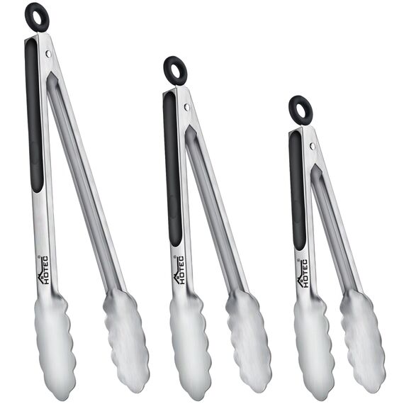 Hotec Edelstahl-Küchenzange, Set von 3-7 Zoll, 22,9 cm und 30,5 cm, verschließbare Metall-Lebensmittelzange zum Kochen, Servieren, Grillen, Grillen, rutschfester Griff