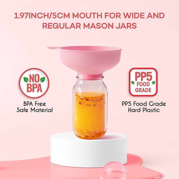 Pisol Breiter Mund Küchen Trichter, Lebensmittelqualität Kunststoff-Kochkonservierungstrichter mit 4 Größen Ausläufen zum Befüllen von breiten und regulären Mason Jars, Gewürzen, Shampoo