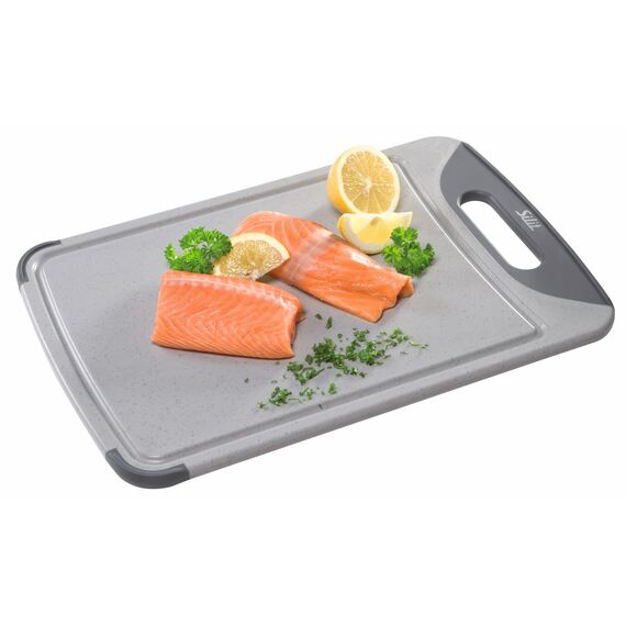 Silit Schneidebrett 38 x 25 cm rechteckig, Kunststoff, Tranchierbrett mit Saftrillen, praktischer Griff, spülmaschinengeeignet, klingenschonend