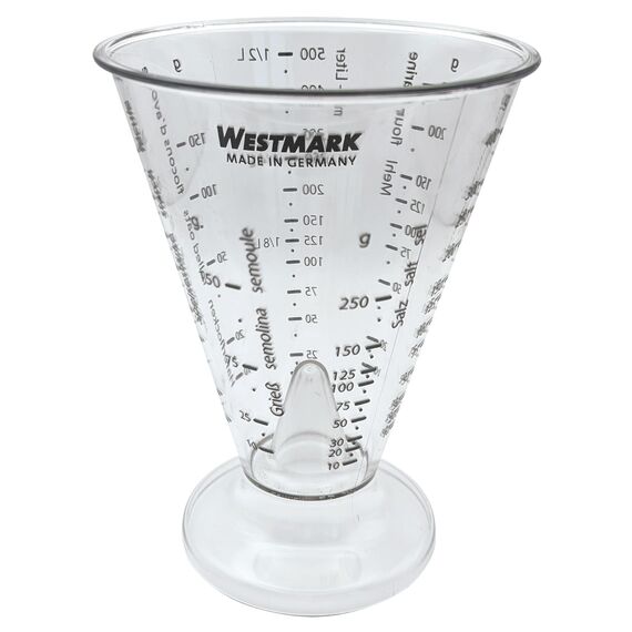 Westmark Messbecher, Mit Feinmesskegel, mehrsprachigen Messskalen und verschiedenen Maßeinheiten, Trichterform, Füllvolumen: 0,5 Liter, Kunststoff, Gerda, Transparent, 30762270