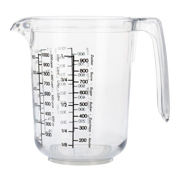 Westmark Gerda Messbecher 1l - Messskalen für Gramm (für Mehl, Zucker, Reis und Grieß), Liter & Milliliter - Made in Germany - Kunststoff - 18 x 12,4 x 16,5 cm (transparent)