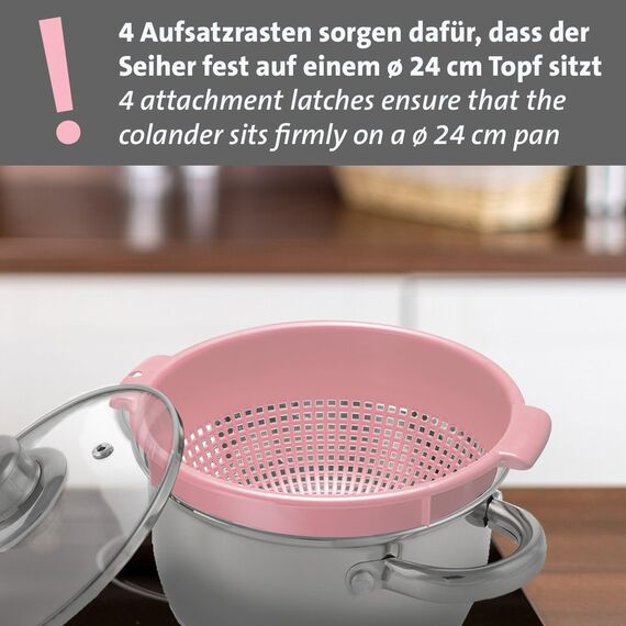 Westmark Seiher/Sieb, Mit Griffmulden und Aufsatzrasten, Kunststoff, Rosa, 2126221P