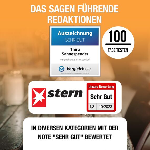 Thiru Sahnespender Edelstahl inkl.Toolbox 500ml - Ideal für Gastronomie - Note "sehr gut" - 100 Tage testen - mit eBook & 5 Edelstahl Tüllen - Sahnesyphon für Schlagsahne, Espuma & warme Speisen
