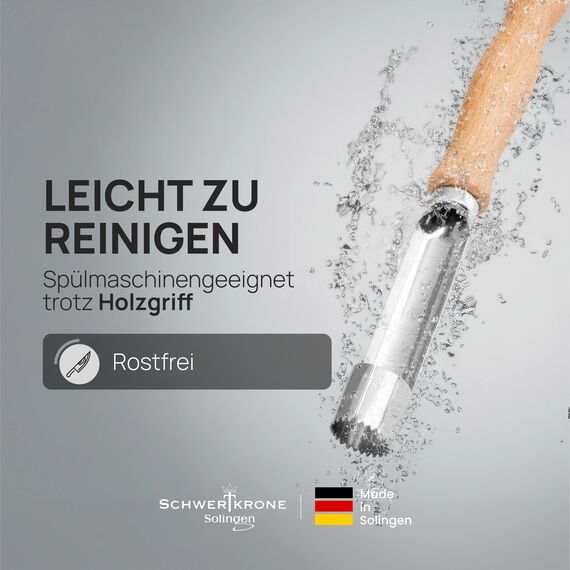 SCHWERTKRONE® Apfelentkerner | Apfelausstecher Edelstahl rostfrei | Holzgriff | Solingen – Made in Germany | Kerngehäuse-Entferner