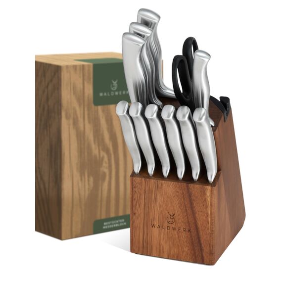 WALDWERK 11-teiliges Messerset mit integriertem Messerschärfer - Steakmesser, Küchenmesser Set - Messer Set mit Block