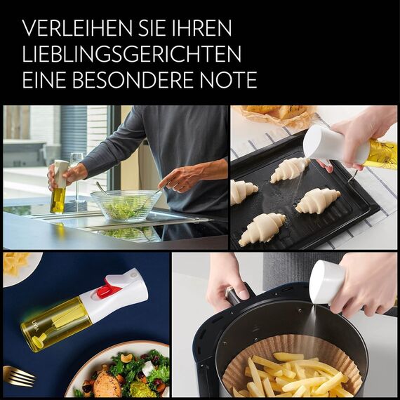 FLAIROSOL OLIVIA 130ml Glas-Ölsprüher - Kontinuierliche Ölsprühtechnik mit Portionskontrolle - Vielseitiger Ölzerstäuber zum Kochen, Salat, Grillen, Backen und für weitere Szenarien (Weißes Logo)