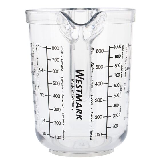 Westmark Gerda Messbecher 1l - Messskalen für Gramm (für Mehl, Zucker, Reis und Grieß), Liter & Milliliter - Made in Germany - Kunststoff - 18 x 12,4 x 16,5 cm (transparent)