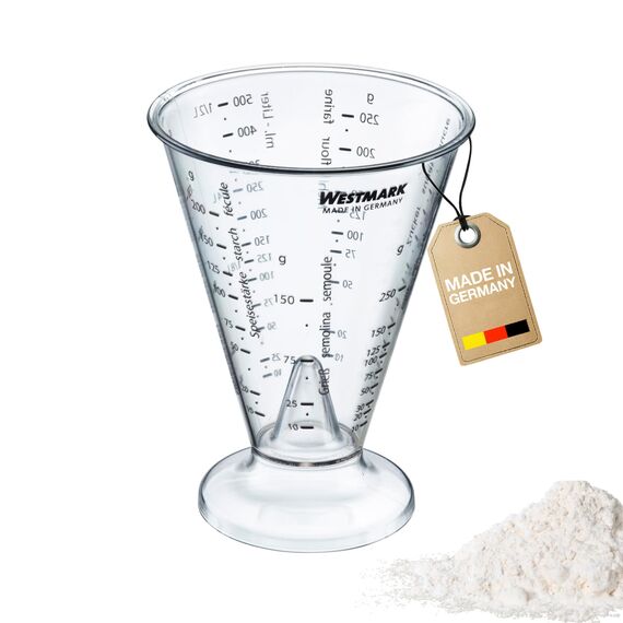 Westmark Messbecher, Mit Feinmesskegel, mehrsprachigen Messskalen und verschiedenen Maßeinheiten, Trichterform, Füllvolumen: 0,5 Liter, Kunststoff, Gerda, Transparent, 30762270
