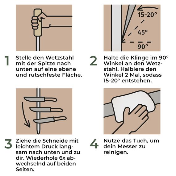 WALDWERK Premium Wetzstahl - Messerschärfer aus gehärtetem Stahl und mit edlem Holzgriff - 100% plastikfreier Wetzstahl für Messer - hochwertiger Messerschleifer - Messer schärfen wie ein Profi