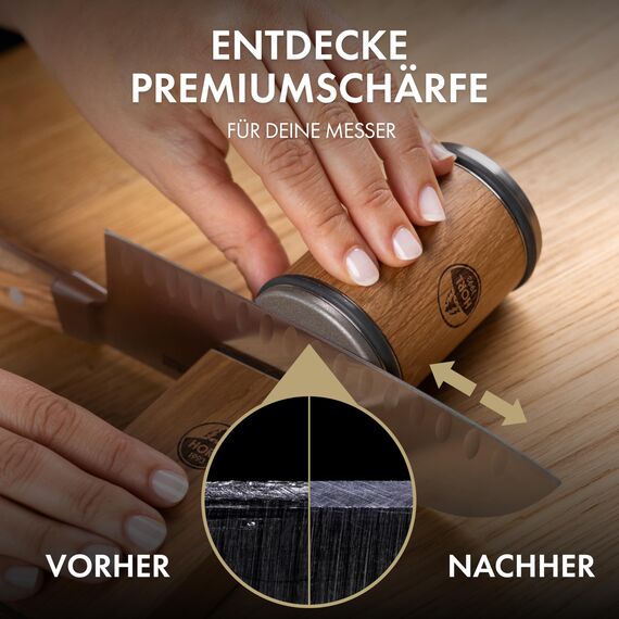 HORL2 Eiche Rollschleifer Messerschärfer: Schärfen Sie Ihre Messer mühelos! Deutscher Präzisions-Küchenmesserschärfer für rasiermesserscharfe Klingen mit magnetischer Halterung, 15° & 20° Winkel