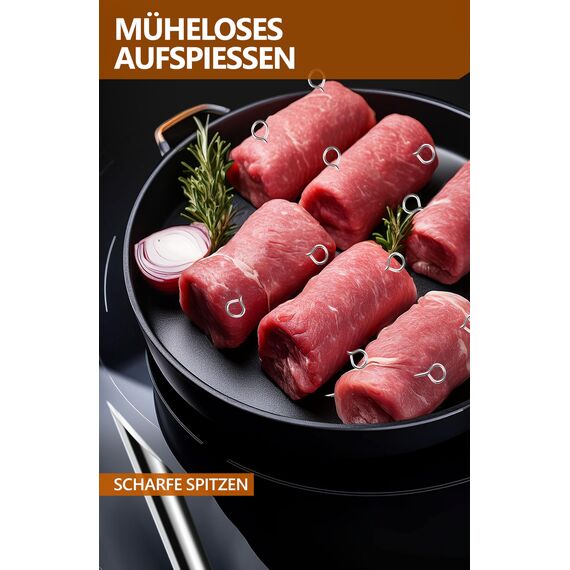 4smile Rouladennadeln - 60 Stück Rouladennadeln Edelstahl rostfrei 10 cm - Handliche Rouladenspieße mit scharfen Spitzen als funktionaler Ersatz für Rouladenklammern