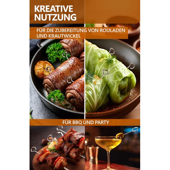 4smile Rouladennadeln - 60 Stück Rouladennadeln Edelstahl rostfrei 10 cm - Handliche Rouladenspieße mit scharfen Spitzen als funktionaler Ersatz für Rouladenklammern