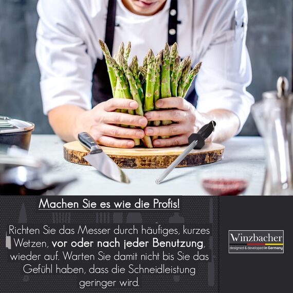 Winzbacher Wetzstahl [39cm] Profi Messerschärfer – aus gehärtetem Spezialstahl | Messerschaerfer Messerschleifer | ergonomisch geformter Soft-Touch Griff mit Fingerschutz