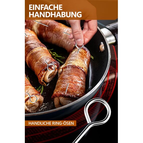 4smile Rouladennadeln - 100 Stück Rouladennadeln Edelstahl rostfrei 10 cm - Handliche Rouladenspieße mit scharfen Spitzen als funktionaler Ersatz für Rouladenklammern