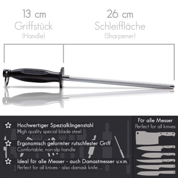 Winzbacher Wetzstahl [39cm] Profi Messerschärfer – aus gehärtetem Spezialstahl | Messerschaerfer Messerschleifer | ergonomisch geformter Soft-Touch Griff mit Fingerschutz