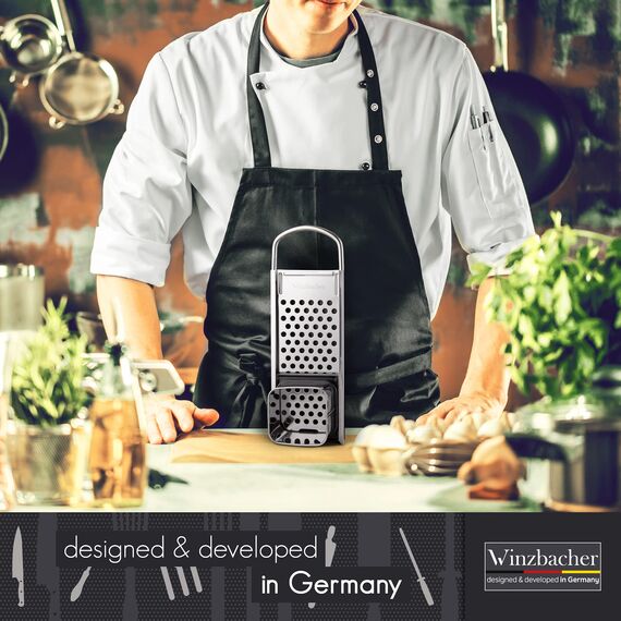 Winzbacher Edelstahl Spätzlehobel mit Teigschlitten [Topf Ø von 16-30cm] Spülmaschinenfest | Rostfrei | Spätzlereibe, Spätzlesieb, Spätzlepresse | für Spätzle & Knöpfle