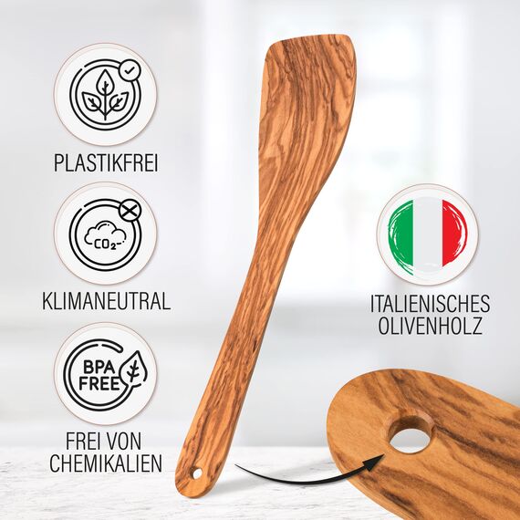 GOLDENBERG® Premium Pfannenwender - Made in Europe - feinstes Olivenholz aus Italien - robust, langlebig & antibakteriell - Holzschaber - Pfannenwender Holz