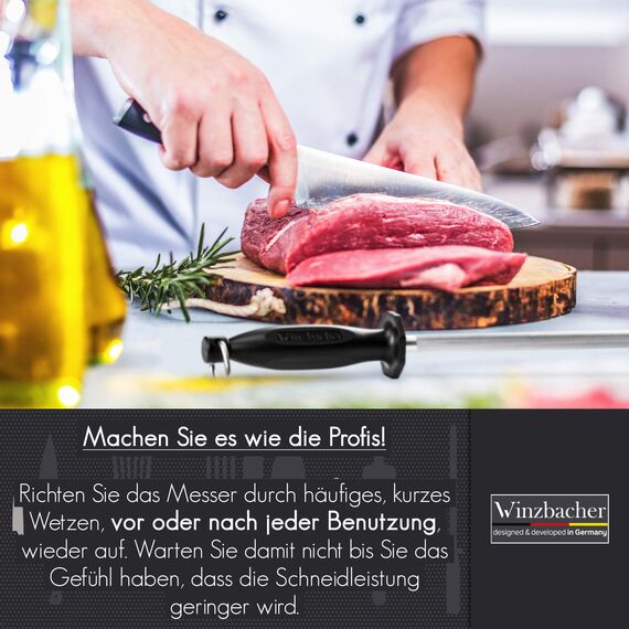 Winzbacher Wetzstahl [39cm] Profi Messerschärfer – aus gehärtetem Spezialstahl | Messerschaerfer Messerschleifer | ergonomisch geformter Soft-Touch Griff mit Fingerschutz