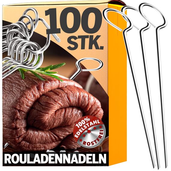 4smile Rouladennadeln - 100 Stück Rouladennadeln Edelstahl rostfrei 10 cm - Handliche Rouladenspieße mit scharfen Spitzen als funktionaler Ersatz für Rouladenklammern