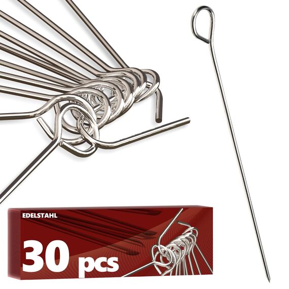 Rouladennadeln - 30er Set, Edelstahl - Made in Germany 10 cm Rouladenspieße mit Clip – rostfrei, stabil für einfach leckere Rouladen