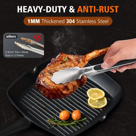 Hotec Edelstahl-Küchenzange, Set von 3-7 Zoll, 22,9 cm und 30,5 cm, verschließbare Metall-Lebensmittelzange zum Kochen, Servieren, Grillen, Grillen, rutschfester Griff