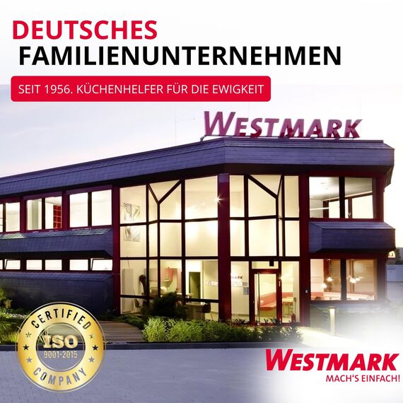 Westmark Set 2tlg, Messkanne 1 l und Quirltopf mit zweigeteiltem Deckel 1 l, Messkanne mit mehrsprachiger Skala, mit Ausgießer, Kunststoff, Gerda, Transparent/Weiß/Rot, 306822E6