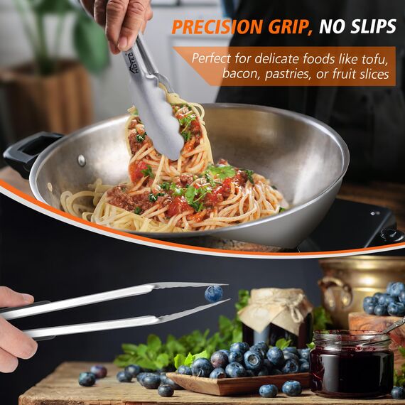 Hotec Edelstahl-Küchenzange, Set von 3-7 Zoll, 22,9 cm und 30,5 cm, verschließbare Metall-Lebensmittelzange zum Kochen, Servieren, Grillen, Grillen, rutschfester Griff