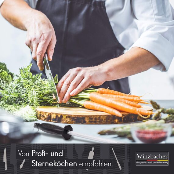 Winzbacher [39cm] Profi Messerschärfer Wetzstahl – aus gehärtetem Spezialstahl | Messerschaerfer Messerschleifer | ergonomisch geformter Soft-Touch Griff mit Fingerschutz