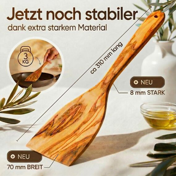 GOLDENBERG® Premium Pfannenwender Holz | feinstes italienisches Olivenholz | antibakteriell & hitzebeständig | Holzwender zum Braten & als Kochlöffel | ideal für beschichtete Pfannen