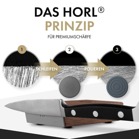 HORL2 Eiche Rollschleifer Messerschärfer: Schärfen Sie Ihre Messer mühelos! Deutscher Präzisions-Küchenmesserschärfer für rasiermesserscharfe Klingen mit magnetischer Halterung, 15° & 20° Winkel