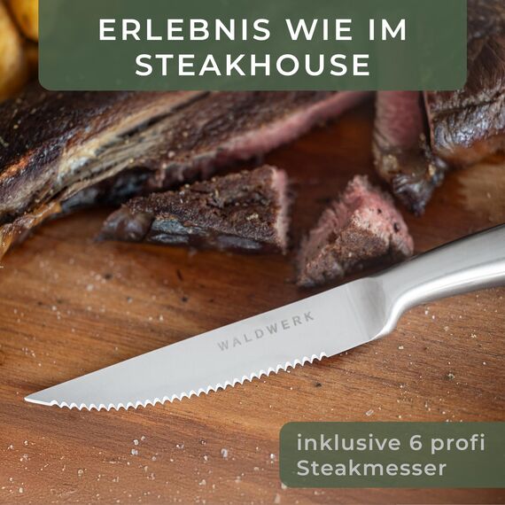 WALDWERK 11-teiliges Messerset mit integriertem Messerschärfer - Steakmesser, Küchenmesser Set - Messer Set mit Block
