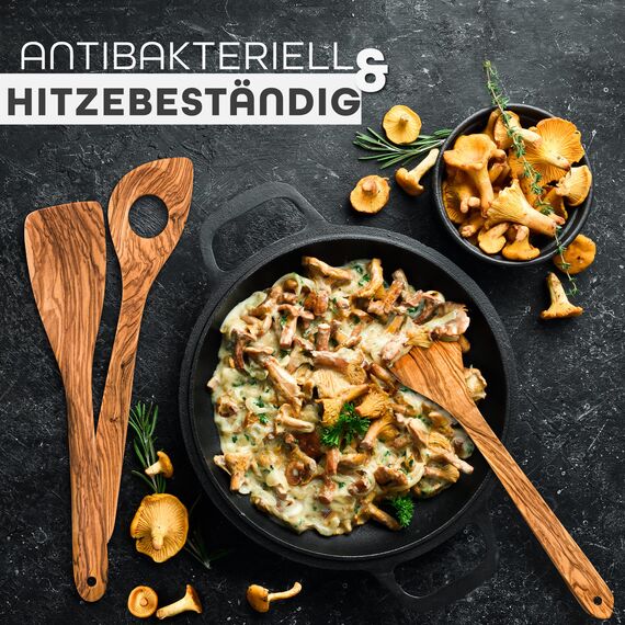 GOLDENBERG® Premium Kochlöffel Set - Made in Europe - feinstes Olivenholz aus Italien - robust, langlebig & antibakteriell -Kochlöffel Holz & Pfannenwender Holz - Kochbesteck Set
