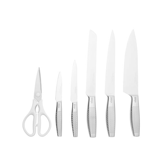 Ninja StaySharp Messerset, Edelstahl 6-teiliges Messerset mit integriertem Messerschärfer, mit Küchen- und Kräuterschere, Weiß, K62006EUWH