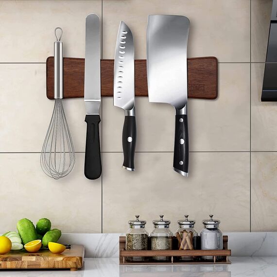 HOSHANHO Magnetleiste Messer, Messerhalter Magnetisch für Wand, Magnet Messerhalter Holz Knife Holder für Utensilien und Aufbewahrung Magnetisch Werkzeuge, 25cm